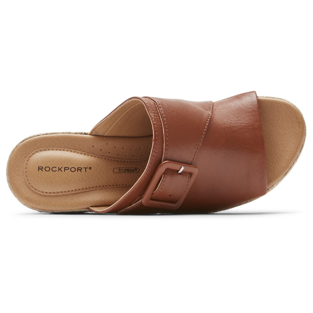 Rockport Womens Lyla Buckle - Slides Brown - KUF512639